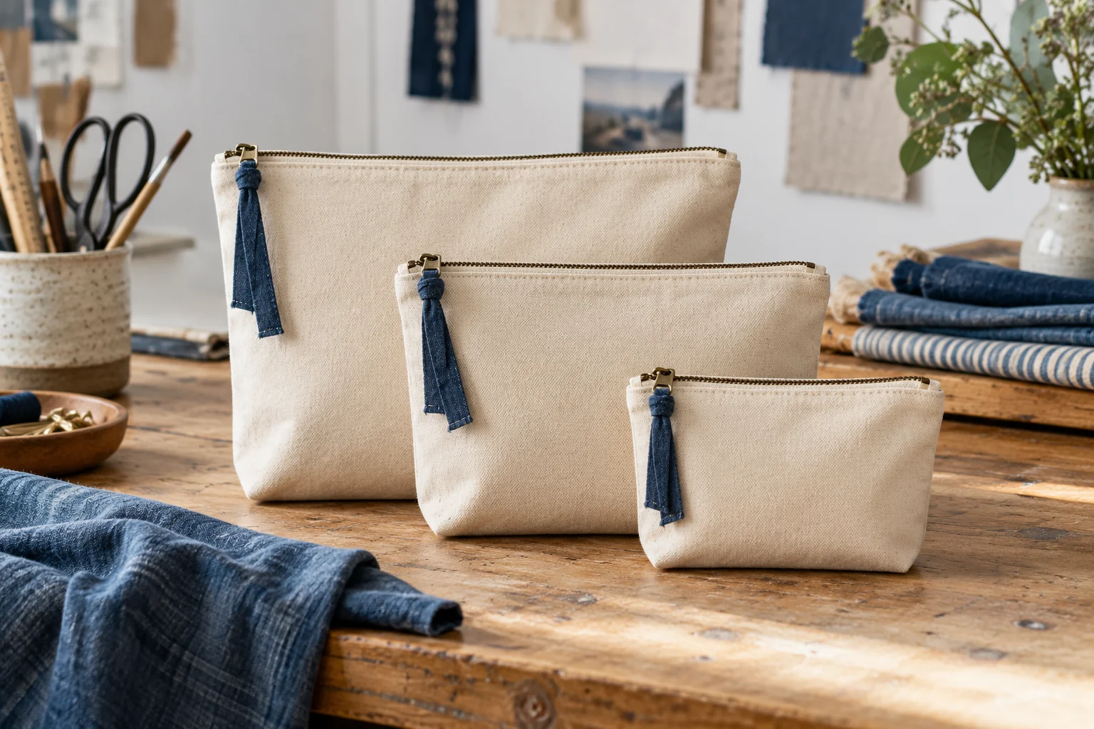 Canvas zip pouch set