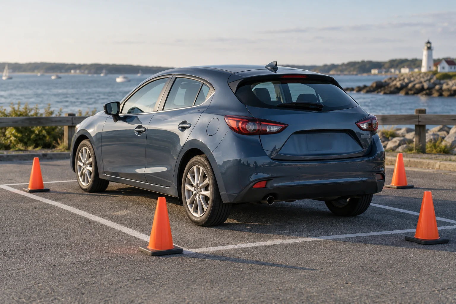 The training hatchback seen from another angle in its parking bay.