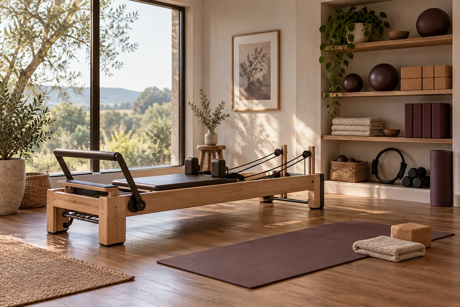 A reformer and mat in a private movement area.