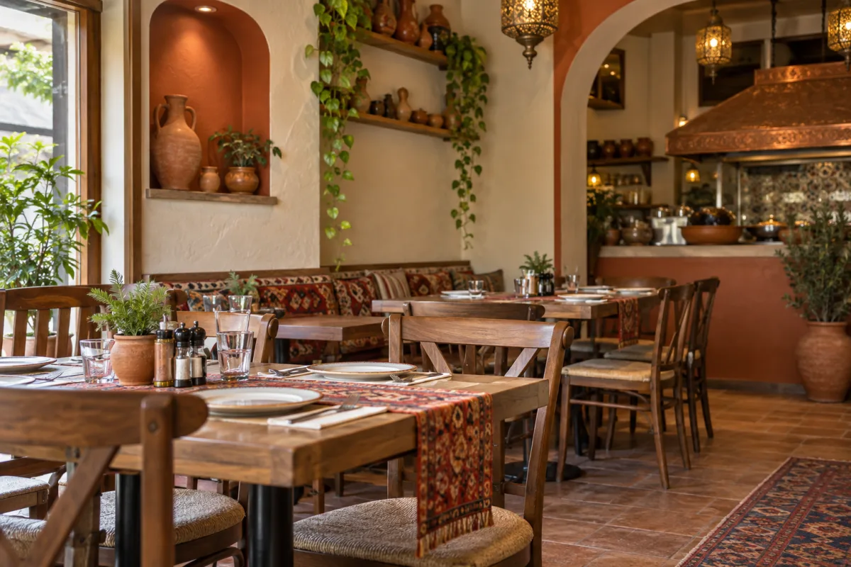 Restoran oturma alanı — yapay zekayla üretilmiş kurgusal konsept